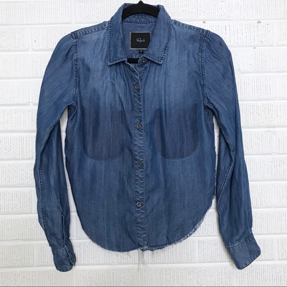 Rails Chambray Raw Hem Long Sleeve Button Down Xs - image 1